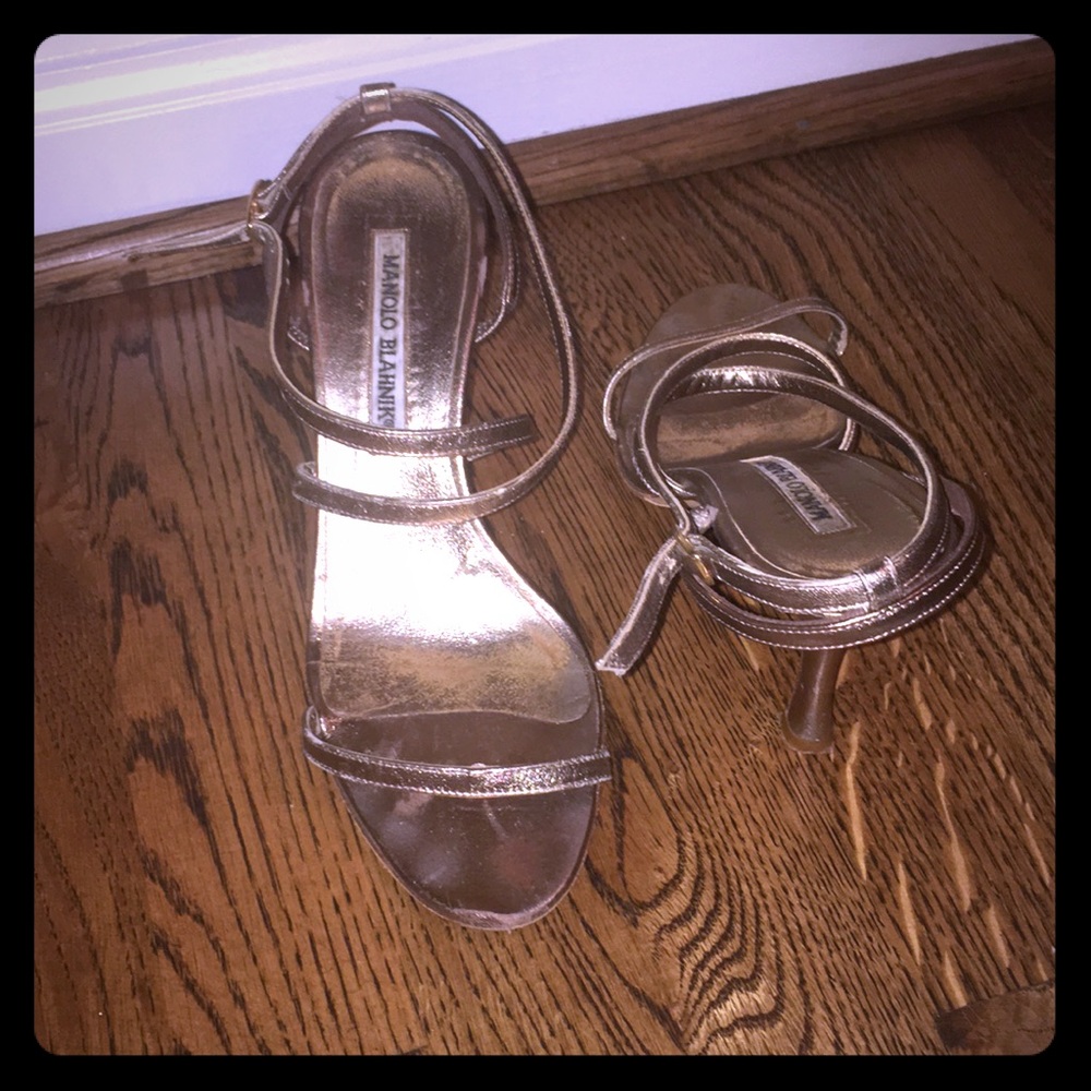 Manolo Blahnik Bronze Strappy Heel Sandals